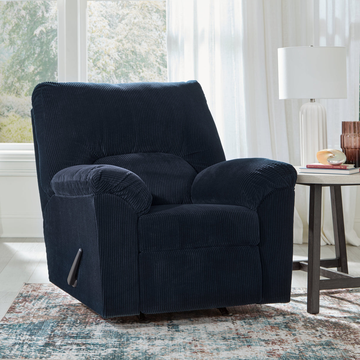 SimpleJoy Navy Recliner by Ashley at Eve Furniture