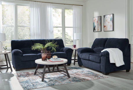 SimpleJoy Navy Sofa & Loveseat by Ashley at Eve Furniture