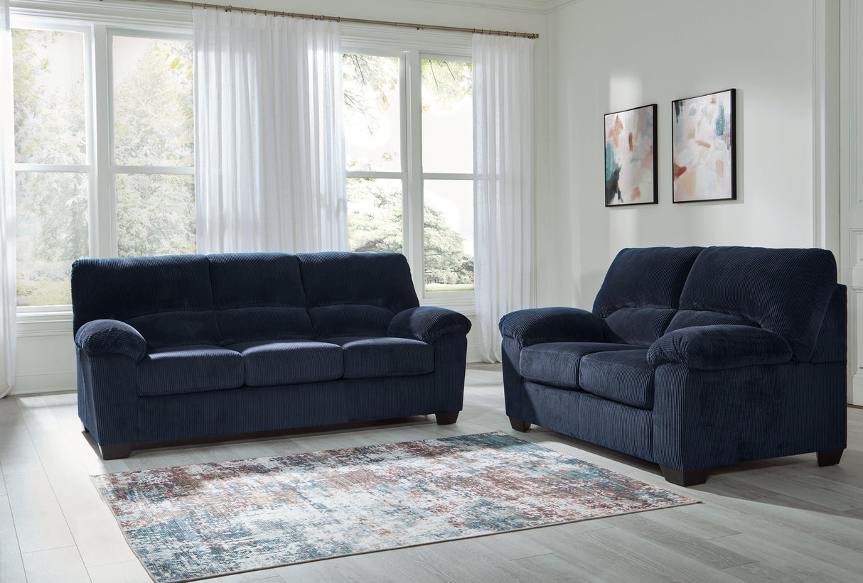SimpleJoy Navy Sofa & Loveseat by Ashley at Eve Furniture