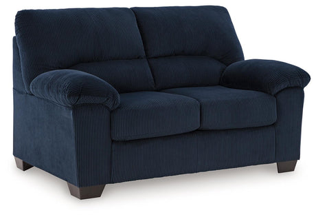 SimpleJoy Navy Loveseat by Ashley at Eve Furniture