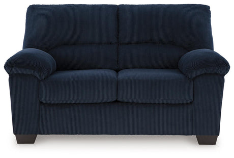 SimpleJoy Navy Loveseat by Ashley at Eve Furniture