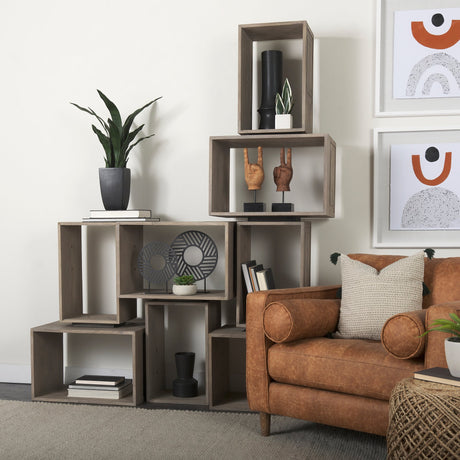 Simul (Set of 2) Light Brown Wood Modular Shelving Unit by Mercana at Eve Furniture