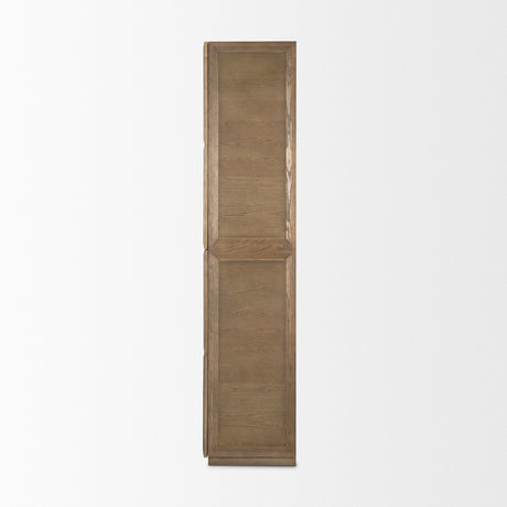 Sina Brown Oak Wood w/ Natural Rattan 2 Door Curio Cabinet by Mercana at Eve Furniture