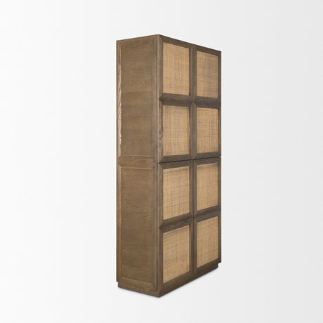 Sina Brown Oak Wood w/ Natural Rattan 2 Door Curio Cabinet by Mercana at Eve Furniture