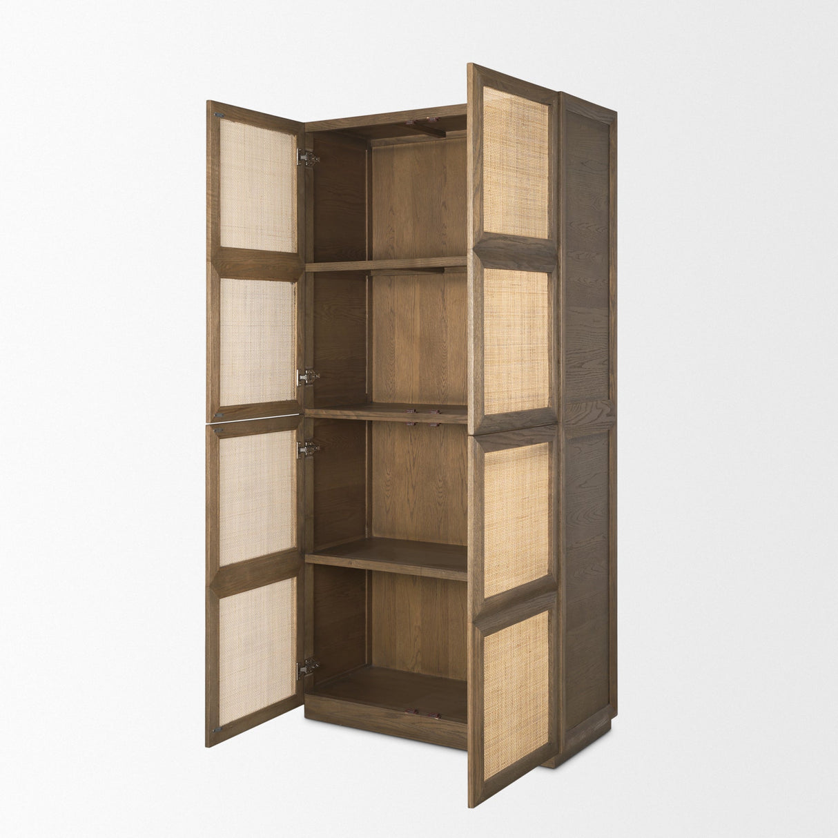 Sina Brown Oak Wood w/ Natural Rattan 2 Door Curio Cabinet by Mercana at Eve Furniture