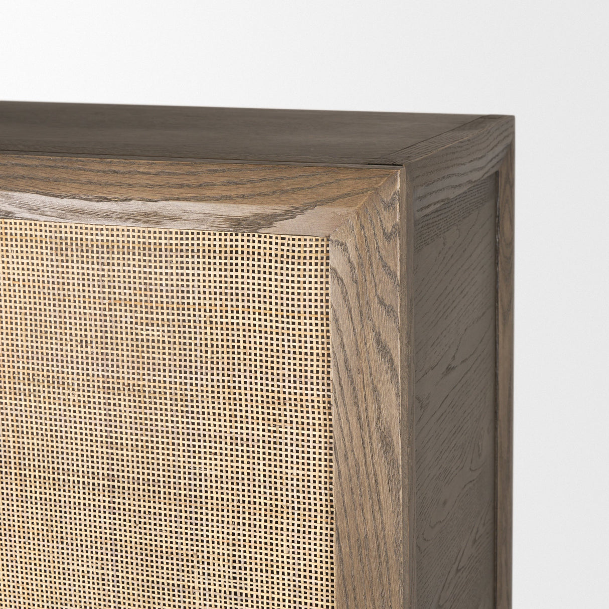 Sina Brown Oak Wood w/ Natural Rattan 2 Door Curio Cabinet by Mercana at Eve Furniture