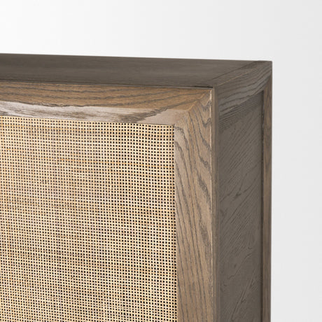 Sina Brown Oak Wood w/ Natural Rattan 2 Door Curio Cabinet by Mercana at Eve Furniture