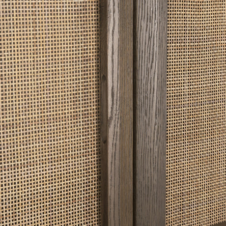 Sina Brown Oak Wood w/ Natural Rattan 2 Door Curio Cabinet by Mercana at Eve Furniture