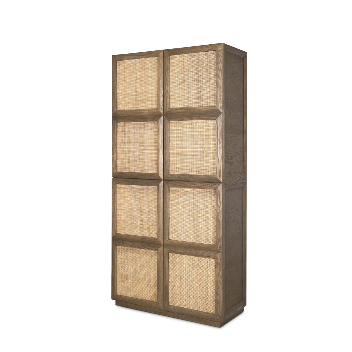 Sina Brown Oak Wood w/ Natural Rattan 2 Door Curio Cabinet by Mercana at Eve Furniture