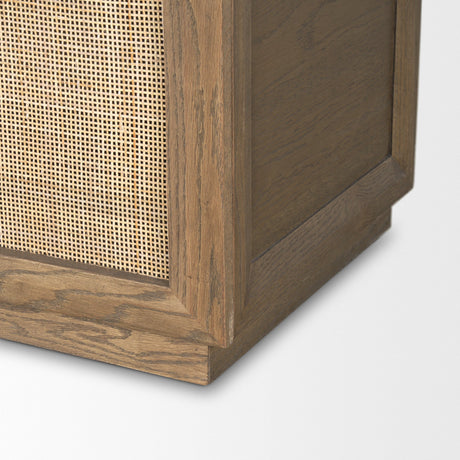 Sina Brown Oak Wood w/ Natural Rattan 4 Door Sideboard by Mercana at Eve Furniture