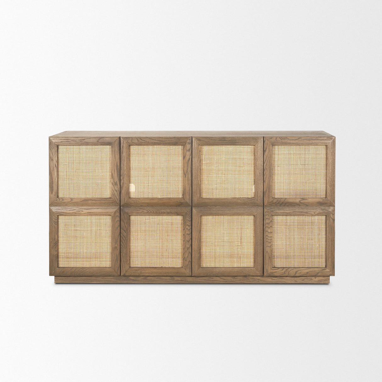 Sina Brown Oak Wood w/ Natural Rattan 4 Door Sideboard by Mercana at Eve Furniture