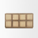 Sina Brown Oak Wood w/ Natural Rattan 4 Door Sideboard by Mercana at Eve Furniture