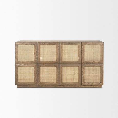 Sina Brown Oak Wood w/ Natural Rattan 4 Door Sideboard by Mercana at Eve Furniture