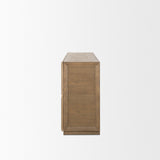 Sina Brown Oak Wood w/ Natural Rattan 4 Door Sideboard by Mercana at Eve Furniture