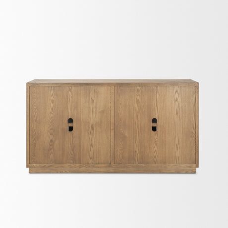 Sina Brown Oak Wood w/ Natural Rattan 4 Door Sideboard by Mercana at Eve Furniture
