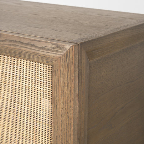 Sina Brown Oak Wood w/ Natural Rattan 4 Door Sideboard by Mercana at Eve Furniture