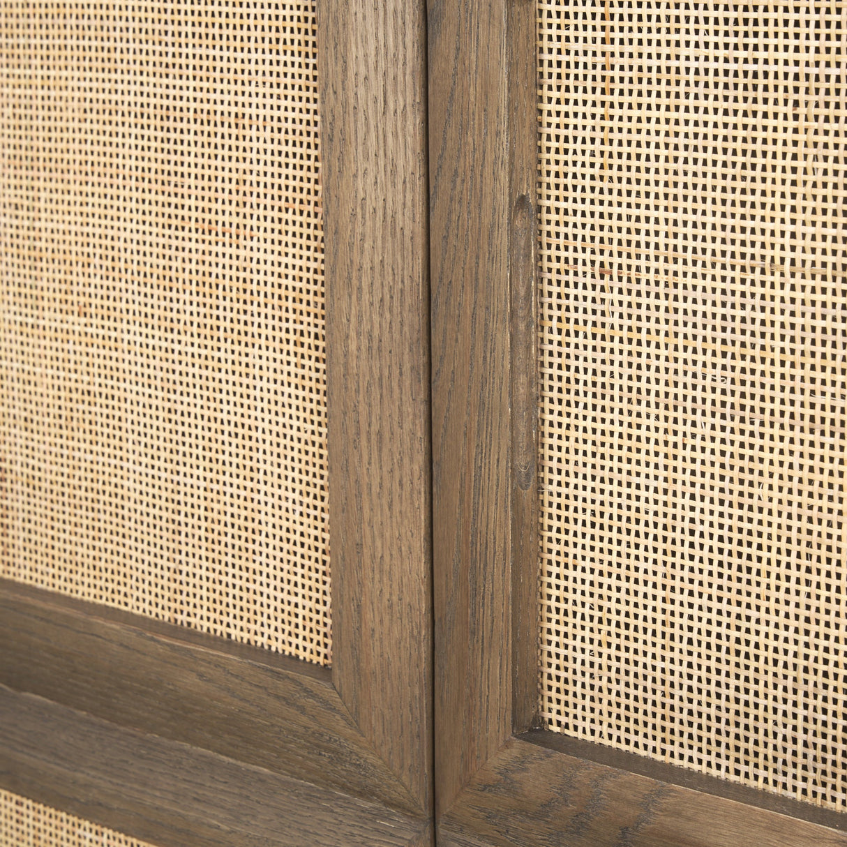 Sina Brown Oak Wood w/ Natural Rattan 4 Door Sideboard by Mercana at Eve Furniture