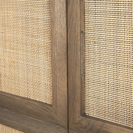 Sina Brown Oak Wood w/ Natural Rattan 4 Door Sideboard by Mercana at Eve Furniture