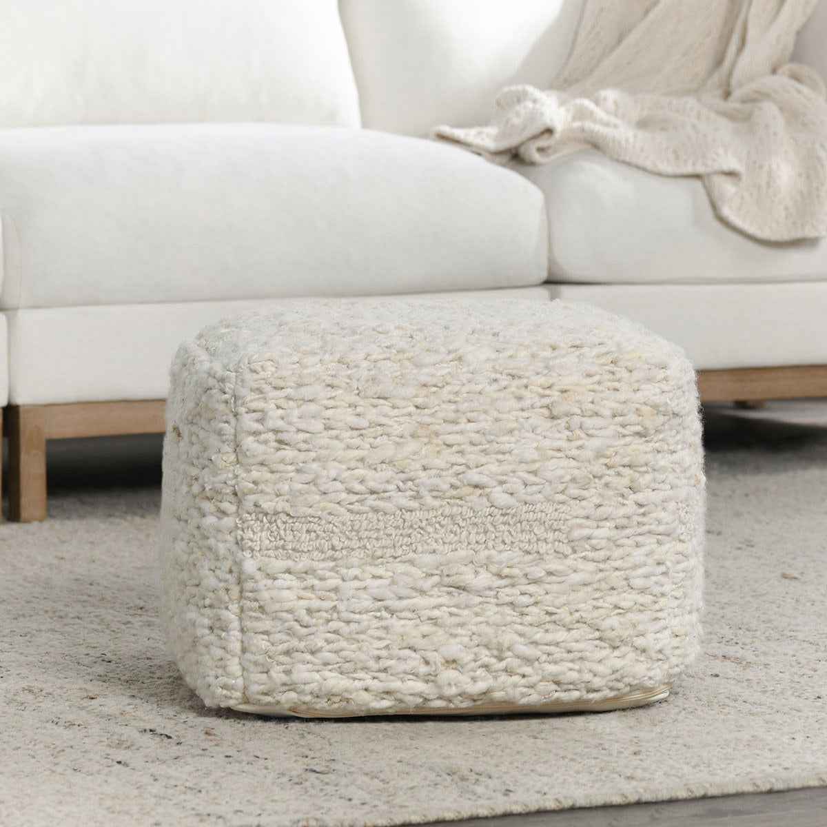 Sinclair Ivory 18x18x14 Pouf by Classic Home at Eve Furniture