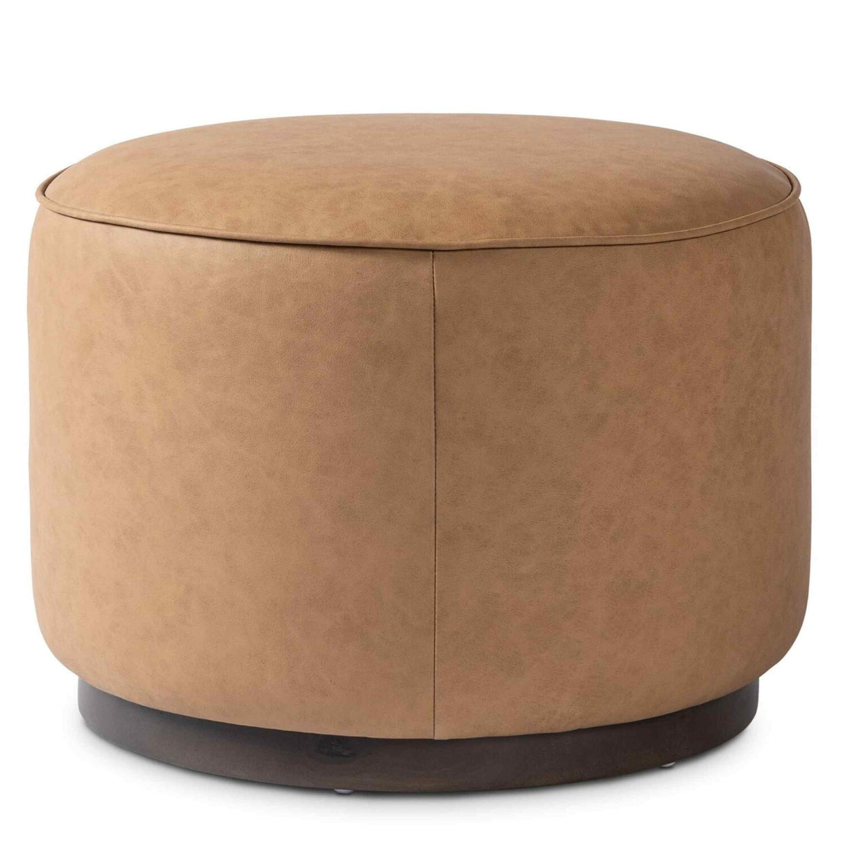 Sinclair Leather Round Ottoman, Maestro Camel by Four Hands at Eve Furniture