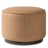 Sinclair Leather Round Ottoman, Maestro Camel by Four Hands at Eve Furniture
