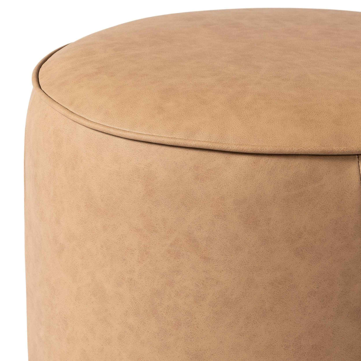 Sinclair Leather Round Ottoman, Maestro Camel by Four Hands at Eve Furniture