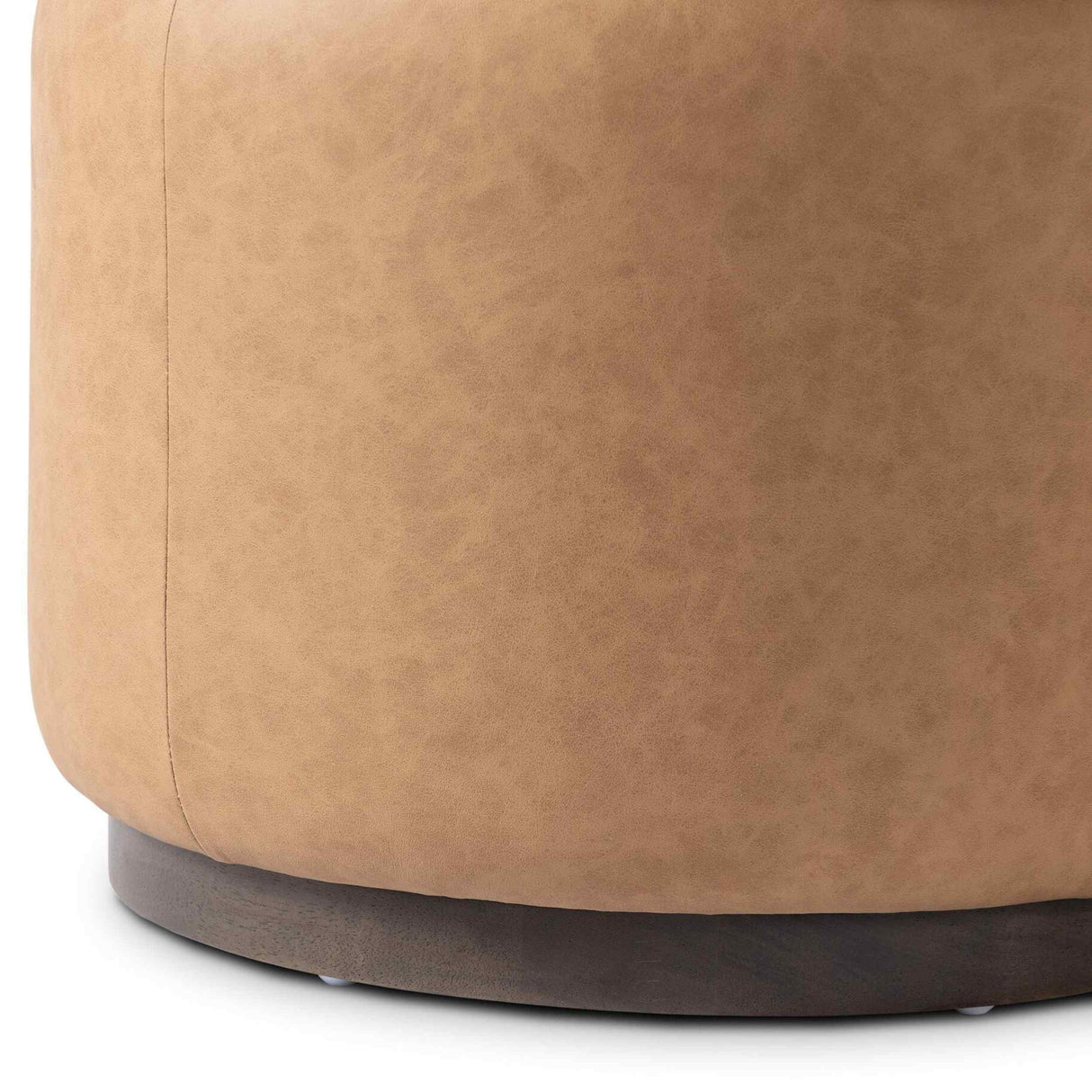 Sinclair Leather Round Ottoman, Maestro Camel by Four Hands at Eve Furniture