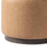 Sinclair Leather Round Ottoman, Maestro Camel by Four Hands at Eve Furniture