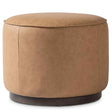 Sinclair Leather Round Ottoman, Maestro Camel by Four Hands at Eve Furniture