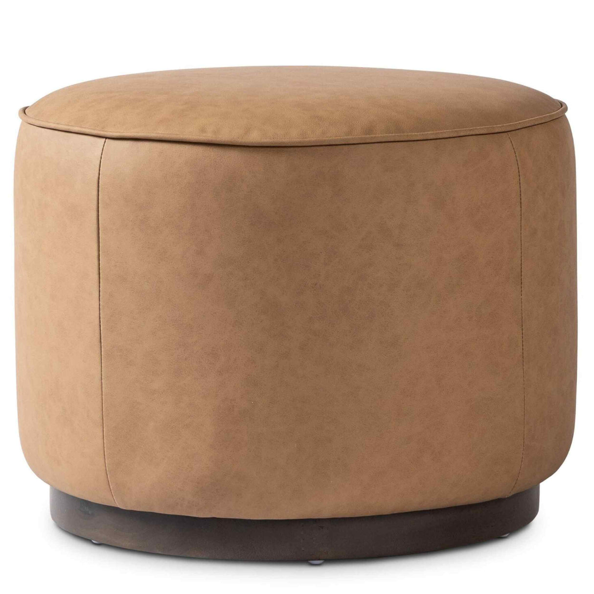 Sinclair Leather Round Ottoman, Maestro Camel by Four Hands at Eve Furniture
