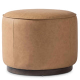 Sinclair Leather Round Ottoman, Maestro Camel by Four Hands at Eve Furniture