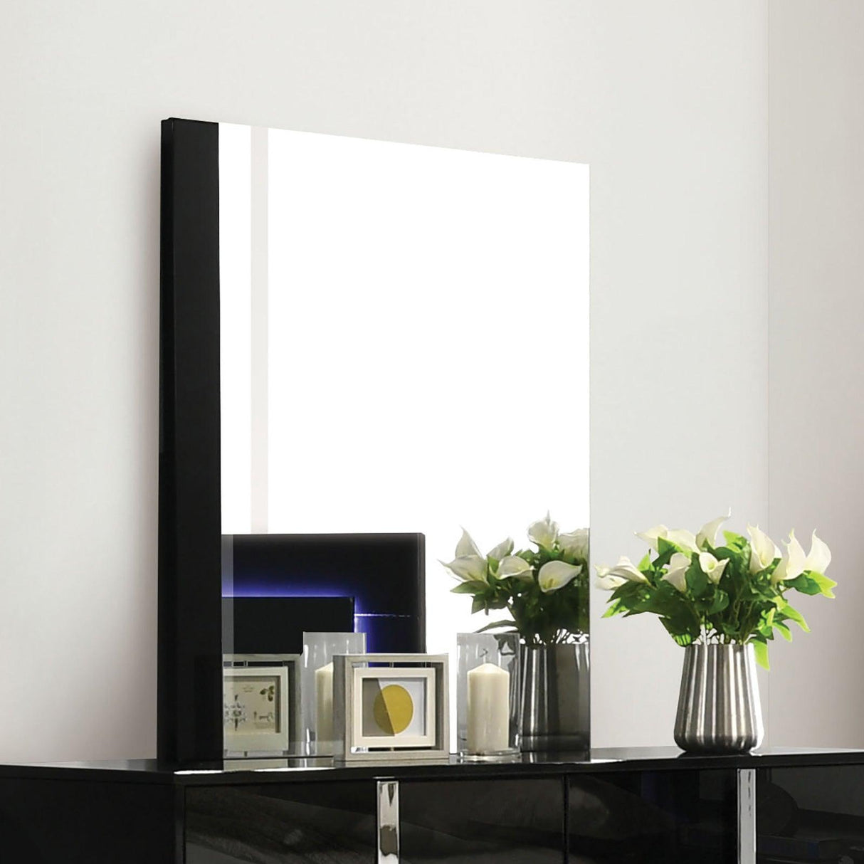 Sinistra Piano Black Mirror by Furniture of America at Eve Furniture