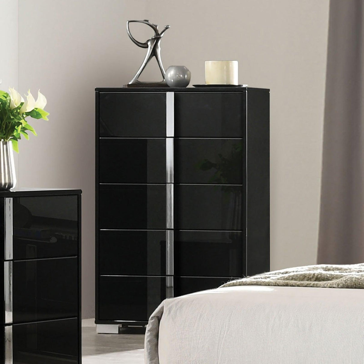 Sinistra Piano Black Chest by Furniture of America at Eve Furniture