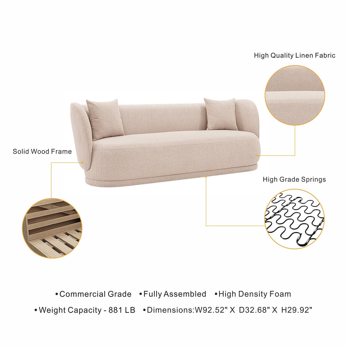 Siri Sofa in Wheat by Manhattan Comfort at Eve Furniture