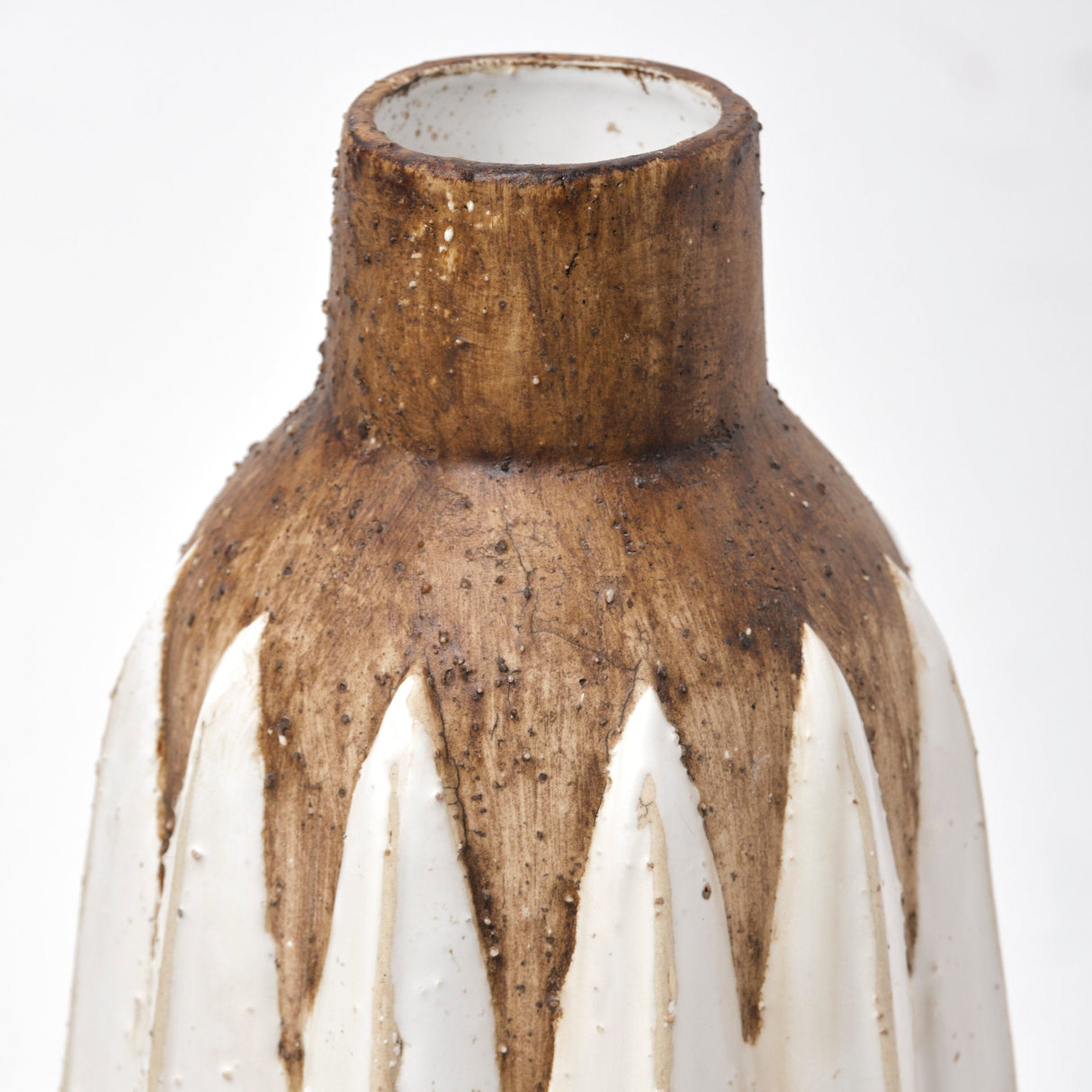 Sisko I Short Rustic Brown White Ceramic Vase by Mercana at Eve Furniture