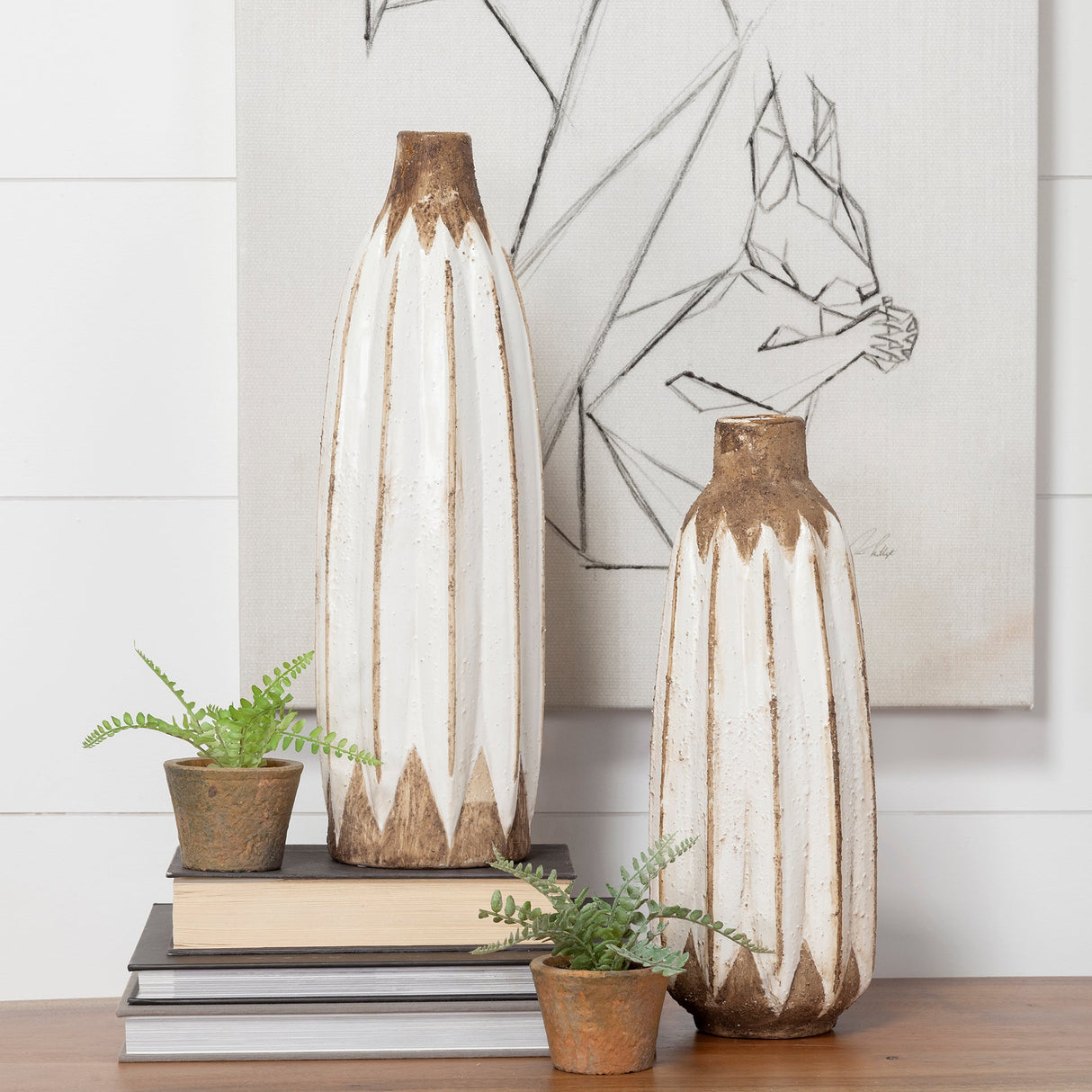 Sisko II Tall Rustic Brown White Ceramic Vase by Mercana at Eve Furniture