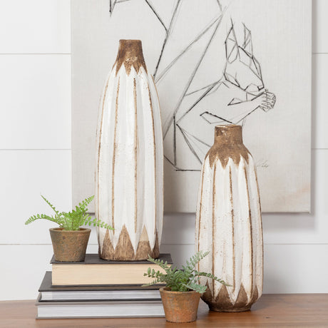 Sisko II Tall Rustic Brown White Ceramic Vase by Mercana at Eve Furniture