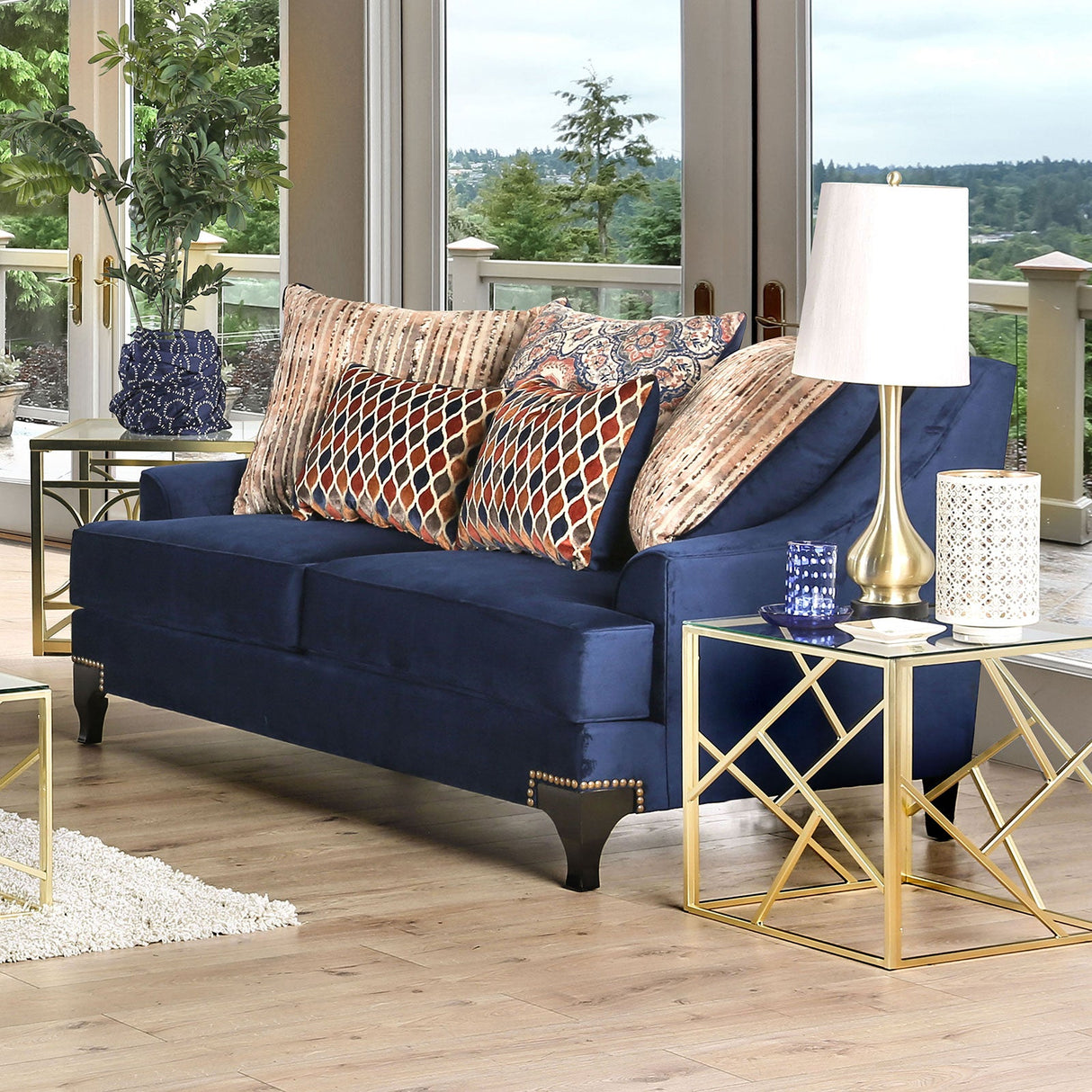 Sisseton Navy Sofa & Loveseat by Furniture of America at Eve Furniture