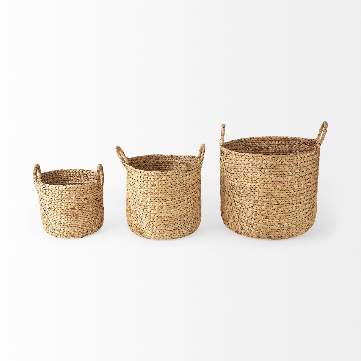 Sivan (Set of 3) Light Brown Water Hyacinth Round Basket W/ Handles by Mercana at Eve Furniture