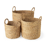 Sivan (Set of 3) Light Brown Water Hyacinth Round Basket W/ Handles by Mercana at Eve Furniture
