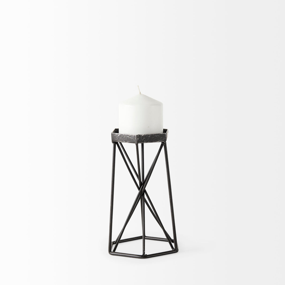 Sixx I Small Antiqued Metal Hexagonal Table Candle Holder by Mercana at Eve Furniture