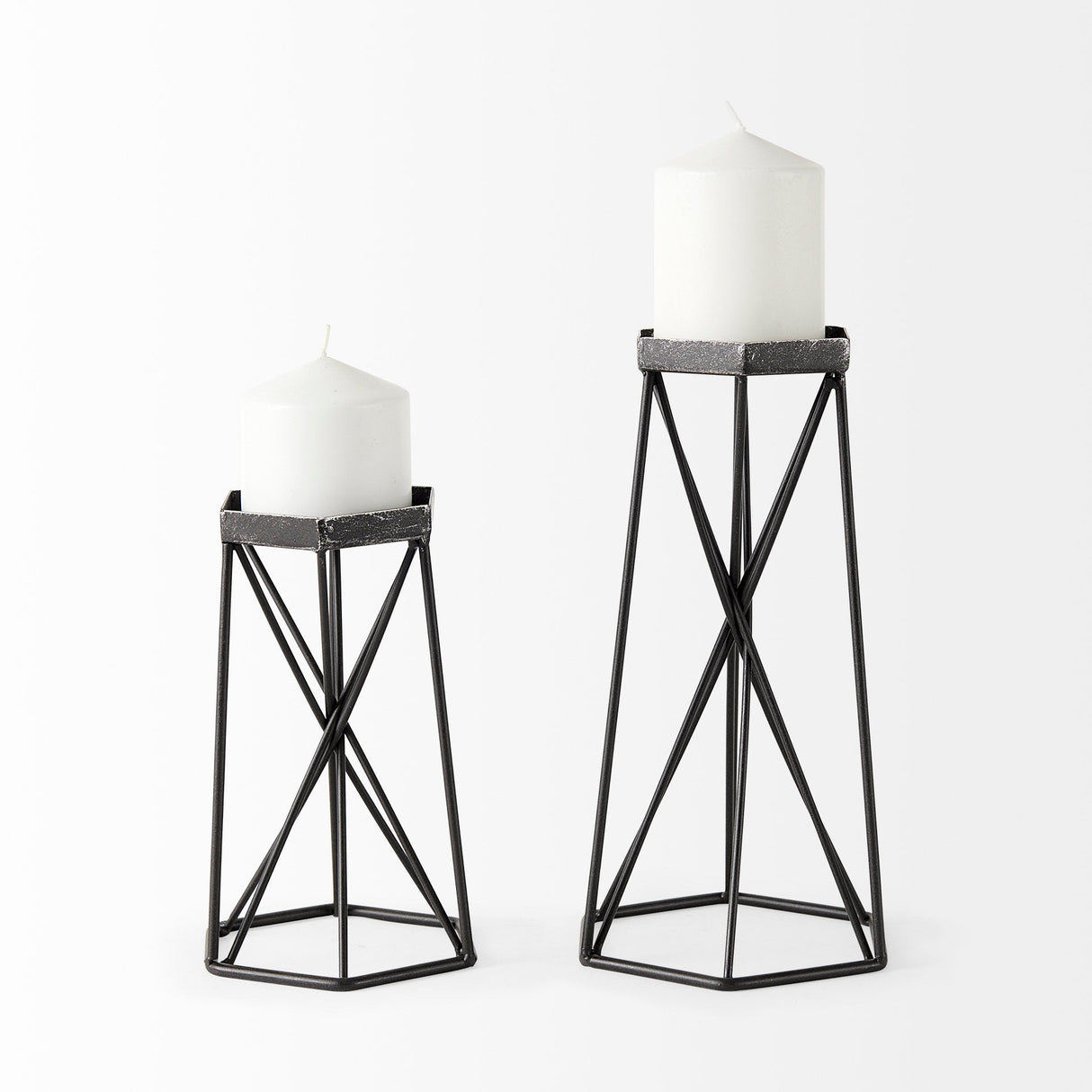 Sixx I Small Antiqued Metal Hexagonal Table Candle Holder by Mercana at Eve Furniture