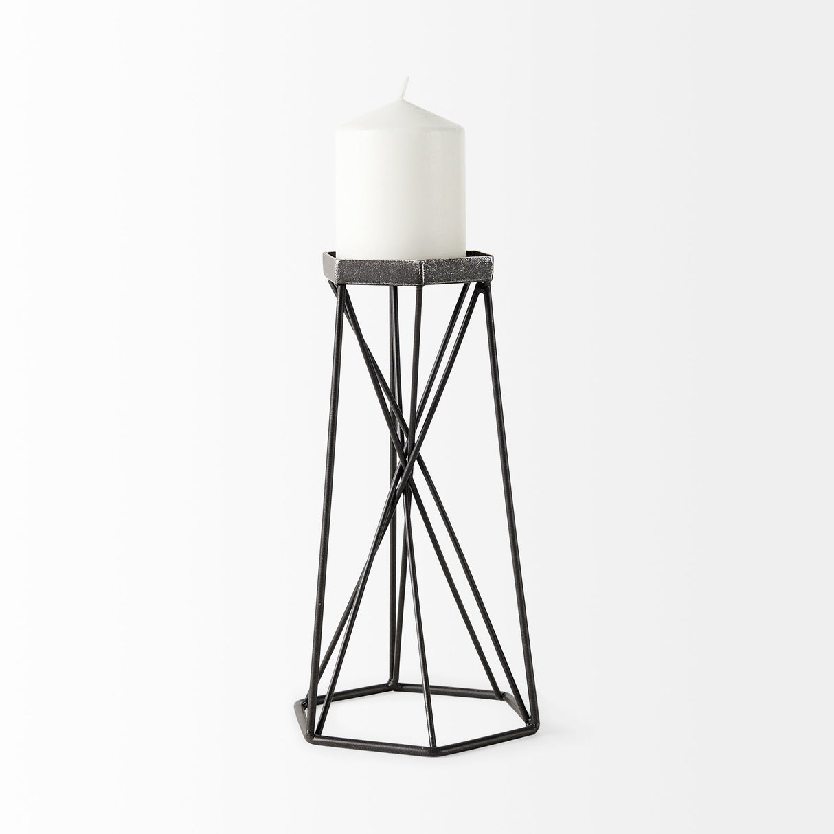 Sixx II Large Antiqued Metal Hexagonal Table Candle Holder by Mercana at Eve Furniture