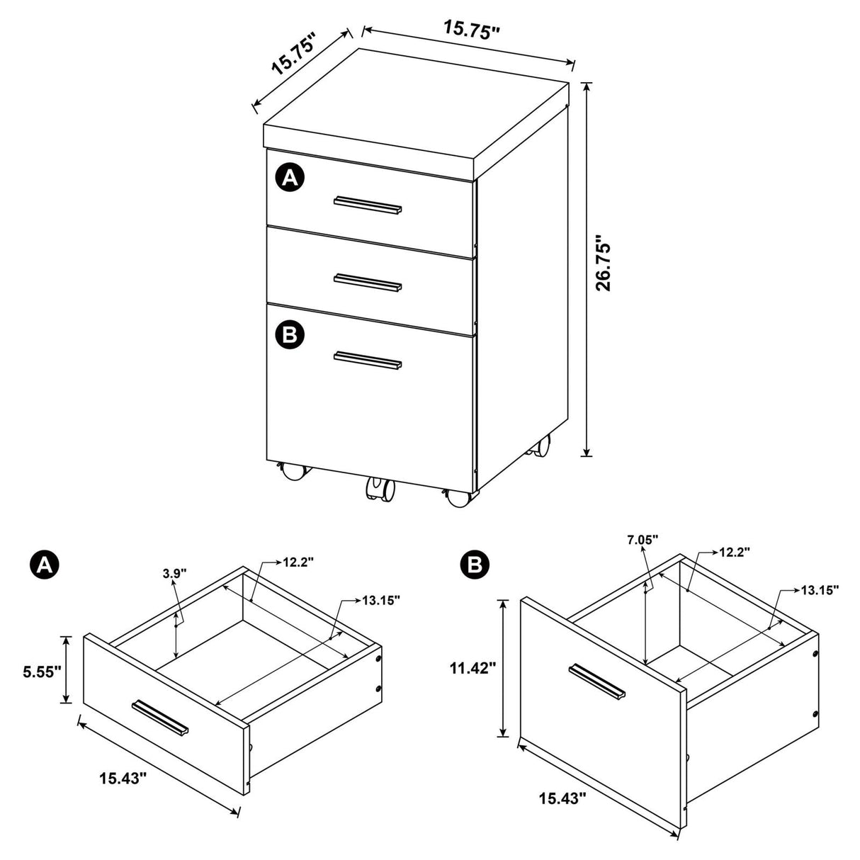 Skeena Cappuccino 3-Drawer Mobile Storage Cabinet