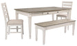 Skempton Two-tone Dining Table, 2 Chairs, and Bench by Ashley at Eve Furniture