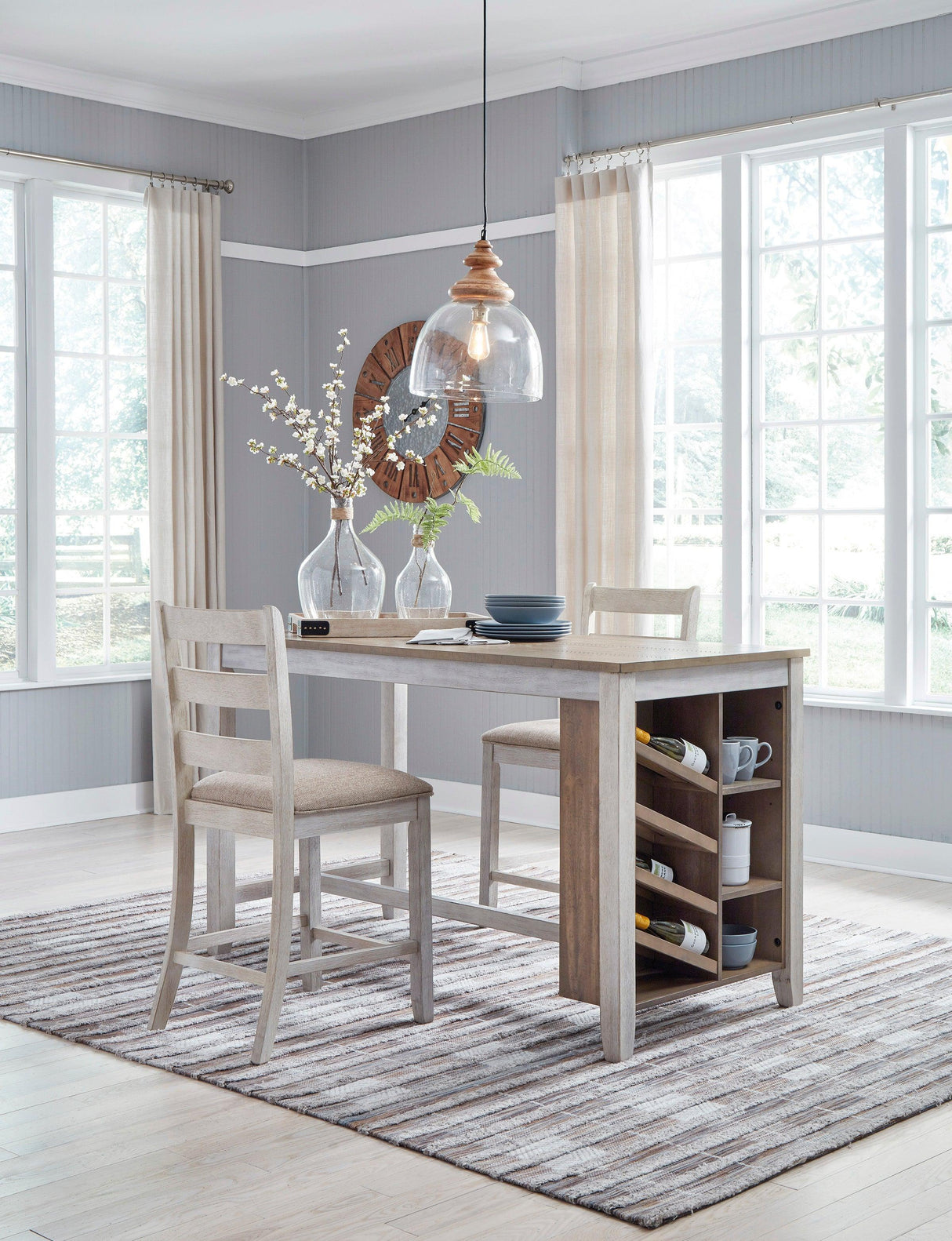 Skempton White And Light Brown 3-Piece Counter Height Set by Ashley at Eve Furniture