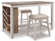 Skempton White And Light Brown 3-Piece Counter Height Set with Stools by Ashley at Eve Furniture