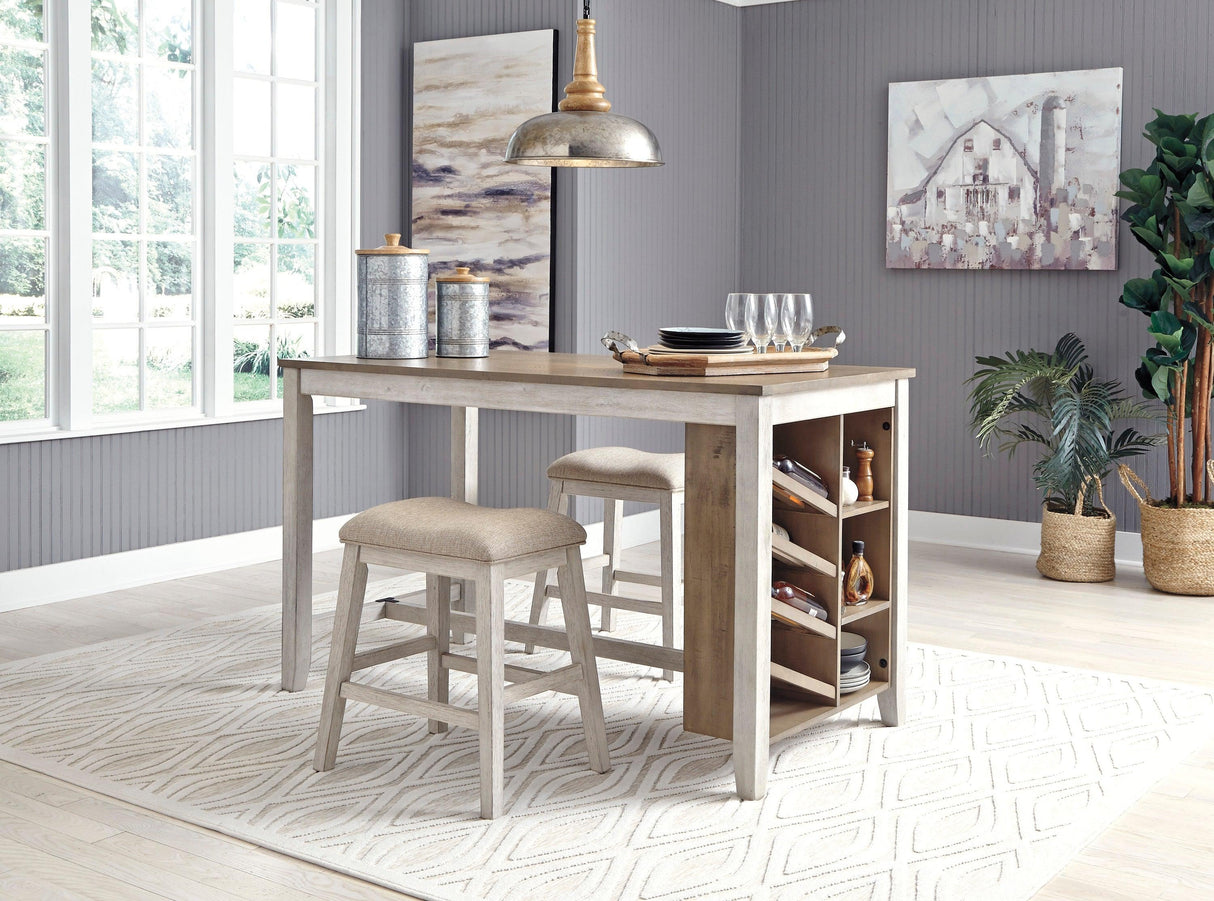 Skempton White And Light Brown 3-Piece Counter Height Set with Stools by Ashley at Eve Furniture