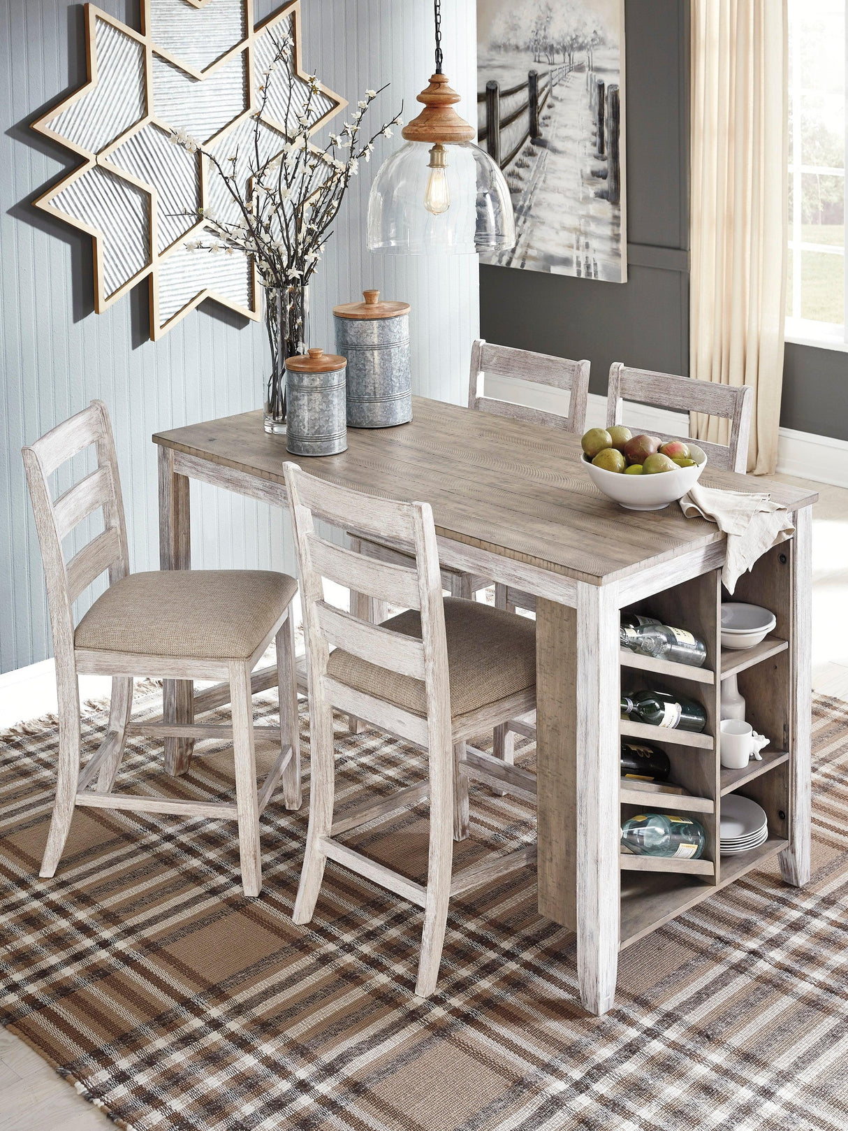 Skempton White And Light Brown 5-Piece Counter Height Set by Ashley at Eve Furniture