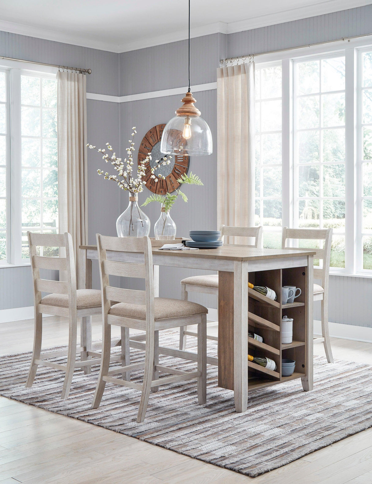 Skempton White And Light Brown 5-Piece Counter Height Set by Ashley at Eve Furniture